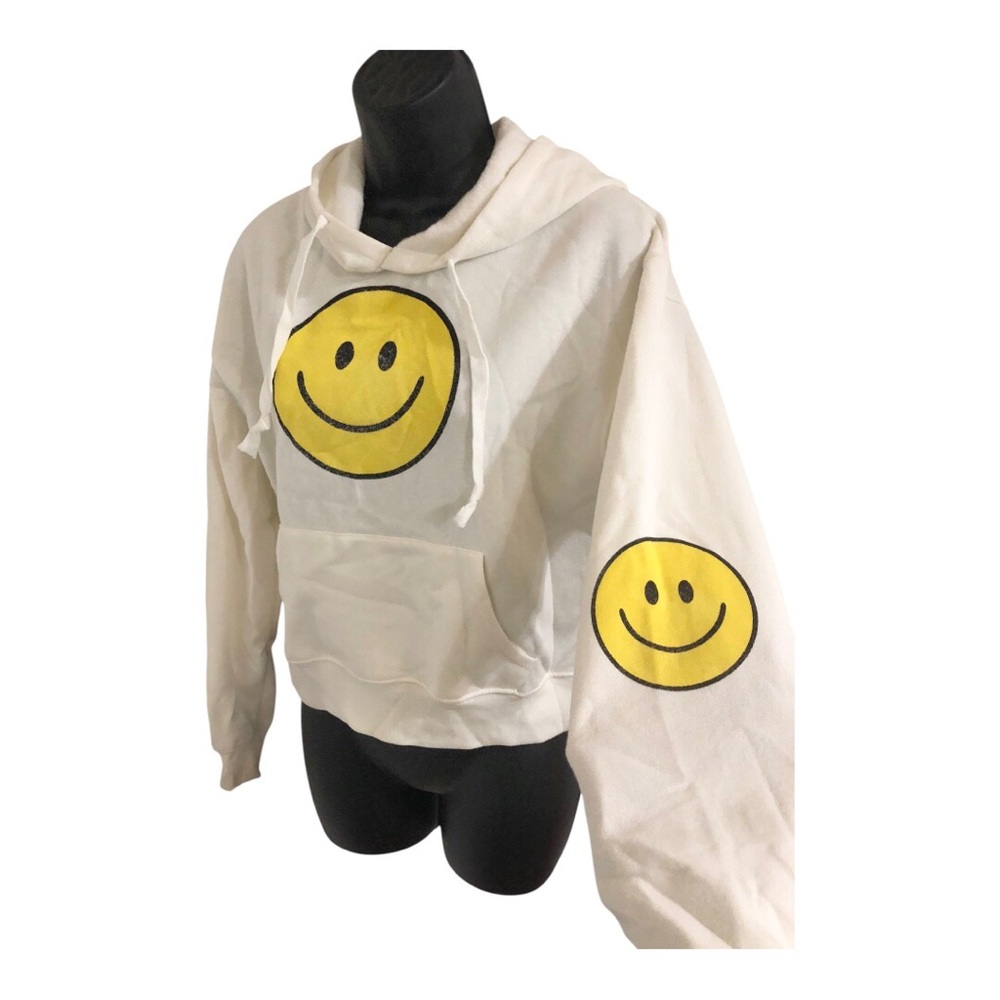 Cream yellow emoji smiley face printed hoodie size medium brand new